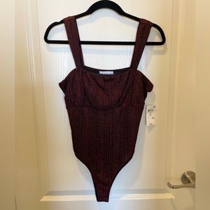 NWT Women’s “And Now This” black/red shimmer dressy formal tank bodysuit sz M